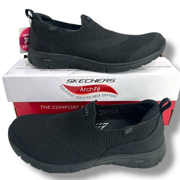 NEW Skechers Arc Fit 2.0 Black Size 7 Cascade Walking Sneakers Slip On Knit Flat - Picture 11 of 12